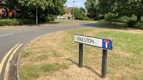 Jenny Kirk/BBC Road sign of Freston
