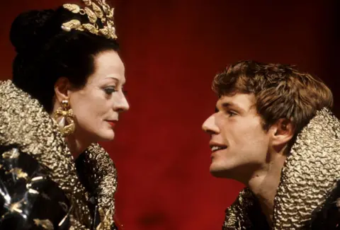 Getty Images English actress Maggie Smith and French actor Lambert Wilson in Simon Callow's production of 'The Infernal Machine', by Jean Cocteau, at the Lyric Theatre, Hammersmith, London on November 4, 1986. 