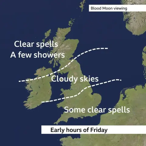 A weather graphic showing visibility in the early hours of Friday morning