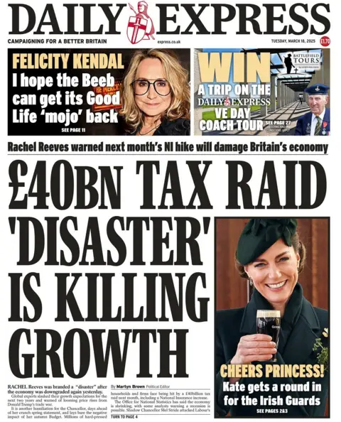 Front leafage   of the Daily Express for Tuesday 18 March 2025.