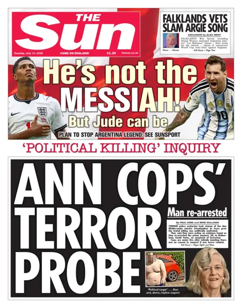 The headline on the front page of the Sun reads: “Ann cops' terror probe”.