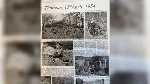 Robin Bennion A black and white image of a newspaper cutting from Thursday 15th April, 1954, with photos of local children in the woods, collecting daffodils.