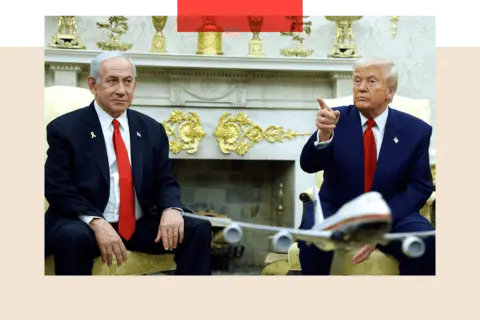 Getty Images Donald Trump speaks alongside Benjamin Netanyahu during a meeting in the Oval Office of the White House on 7 April 2025.