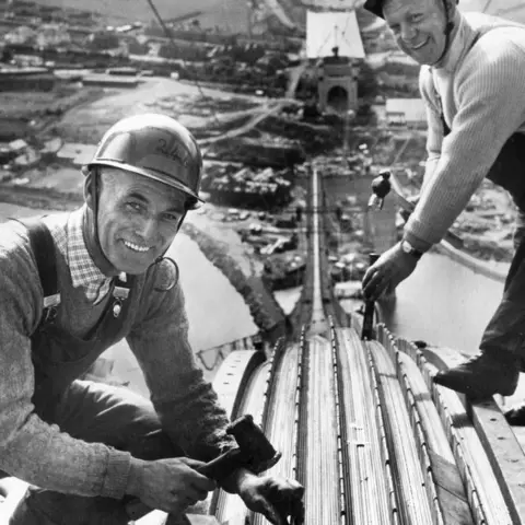 Getty Images Workers connected  the Forth Road Bridge