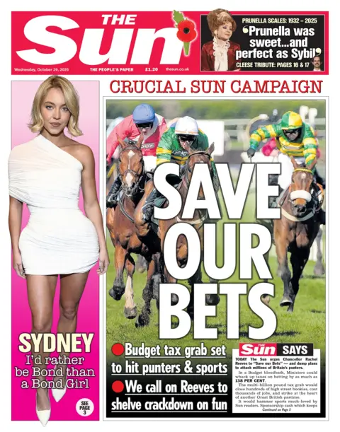 "Save our bets" reads the headline on the front page of The Sun.
