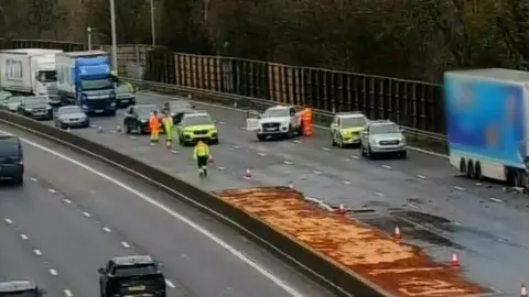 Fuel spill shuts M6 southbound in Staffordshire as lorry driver