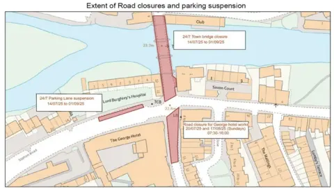Lincolnshire County Council An artist's impression of where the road closures will be in place when the work is carried out
