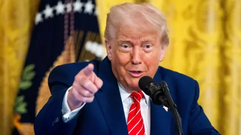 US President Donald Trump speaks at a 'celebration of military mothers' in the East Room of the White House in Washington DC, 8 May 2025.