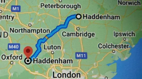 Google Maps Map showing route