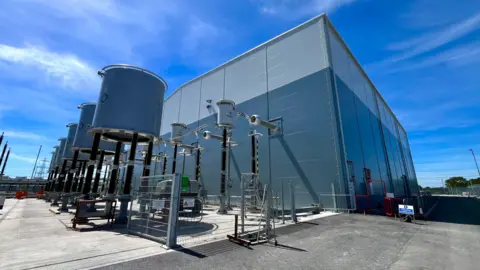 Martin Giles/BBC Part of the onshore converter substation at Swardeston.