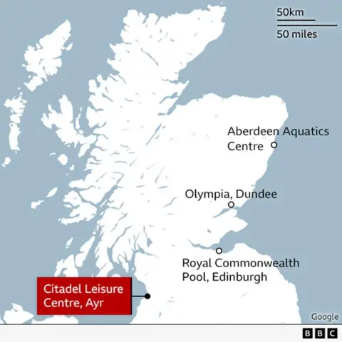 A map of Scotland with labels pointing out all of the diving locations in the country