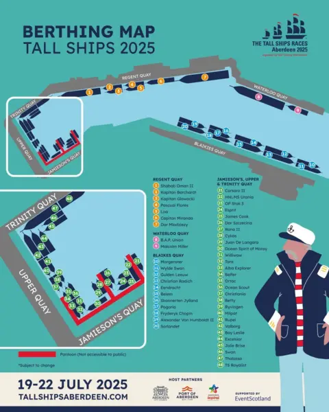 Map of Aberdeen Tall Ships berthings.