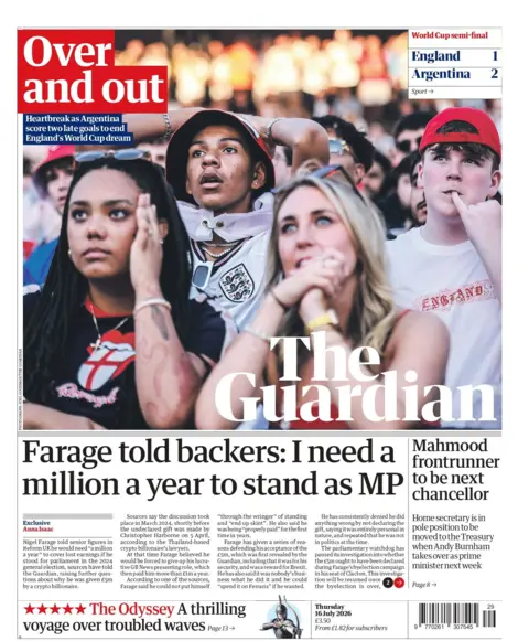 The headline on the front page of the Guardian reads: "Over and out".