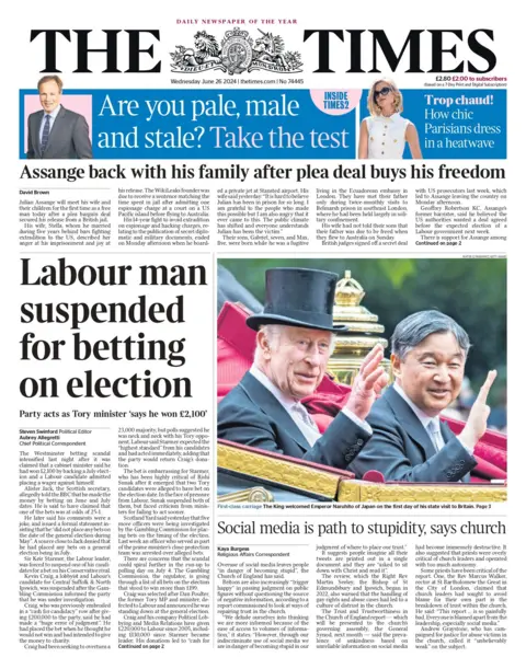 The Times: Labour man suspended for betting on election