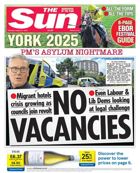"No vacancies" reads the headline on the front page of The Sun.