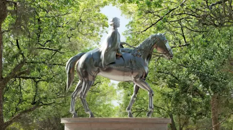 A statue depicting the late Queen Elizabeth II riding a horse