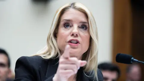 US Attorney General Pam Bondi speaks on Capitol Hill during a congressional hearing