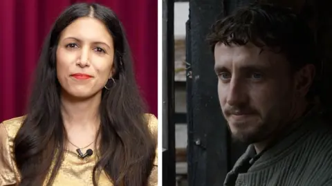 Composite image showing BBC culture correspondent Noor Nanji on the left and actor Paul Mescal on the right