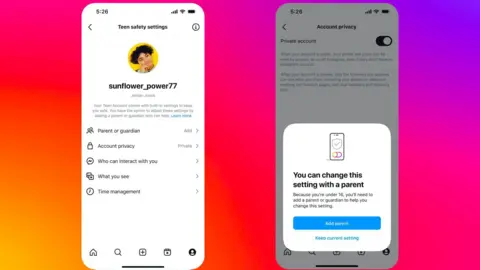 Instagram infographic showing how some teens are prompted to add a parent when they try to change teen account defaults