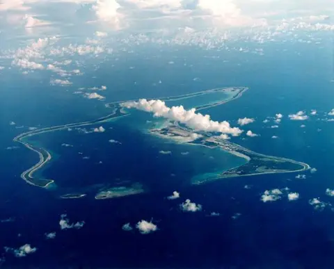 Getty A bird's eye view of the Chagos Islands surrounded by ocean. 