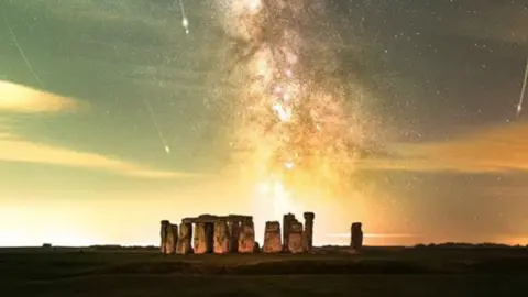 Perseids meteor shower over Stone Henge