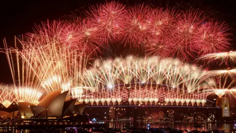Fireworks of Sydney Harbour Bridge and Opera House