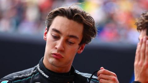 George Russell blows his cheeks out after the Canadian Grand Prix
