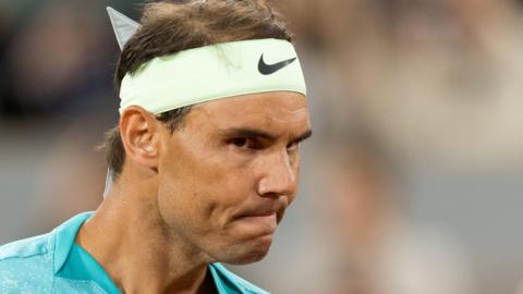 Rafael Nadal grimaces during his 2024 French Open defeat by Alexander Zverev