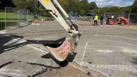 A play area in a park in Chapel-en-le-Frith in High Peak, being demolished.