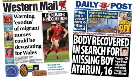 Front page of Western Mail and Daily Post
