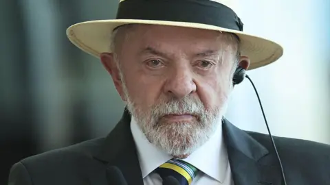 Brazil President Luis Inacio Lula da Silva photographed during a joint press conference with South Korea's president in Brazil in July
