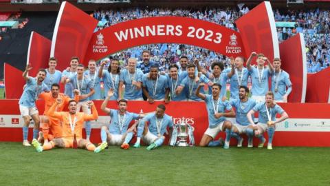 Man City celebrate winning the 2023 FA Cup