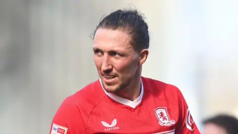 Luke Ayling looking to his right during Middlesbrough's game at Blackburn