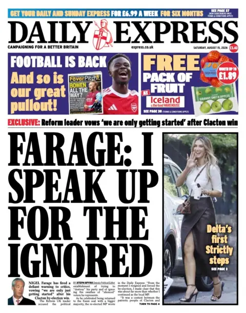 "Farage: I speak up for the ignored" reads the headline on the front page of the Daily Express.