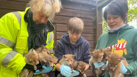 Richard Daniel/BBC The rescue centre team with the cubs