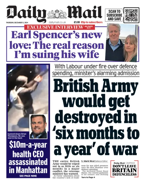 Daily Mail healdline: "British Army would get destroyed in ‘six months to a year’ of war"