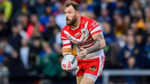 Daryl Clark in Super League action for St Helens against Leeds Rhinos at Headingley last month