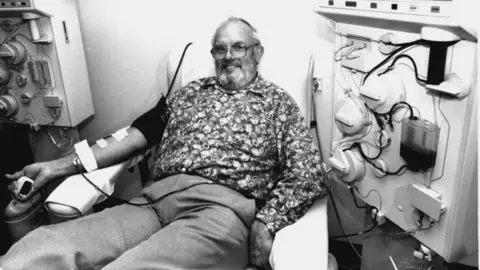 Getty Images Harrison in the 537 blood donation in December 1992