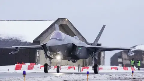 AFP via Getty Images A Norwegian F-35 fighter jet taxis on the runway at Keflavik Air Base in Iceland on February 1, 2024