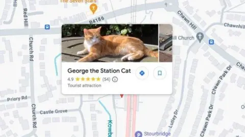 Google A Google map shows the location of George the Station Cat, who has his own marker.