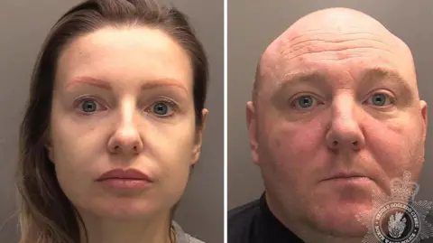 CPS Police mugshots of Kerri Pegg and Anthony Saunderson side-by-side.