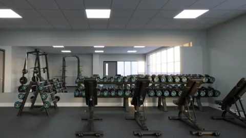 Wiltshire Council Computer-generated image of a weights room with large mirror