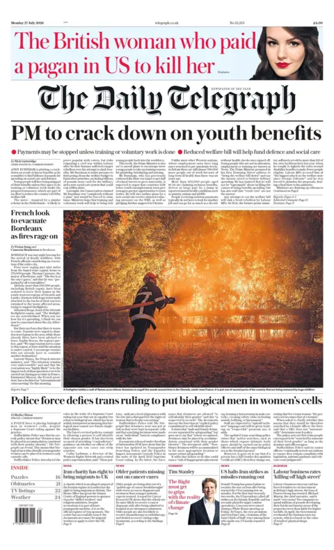 "PM to crack down on youth benefits," reads the headline on the front page of the Daily Telegraph. 