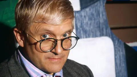 Getty Images Artist David Hockney standing in the Theatre du Chatelet in Paris