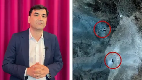 Split image of Corera and Maxar satellite images