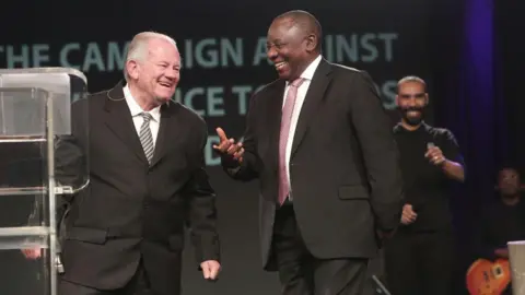 Getty Images An image of Ray McCauley and President Cyril Ramaphosa in Johannesburg, South Africa - 30 July 2017 