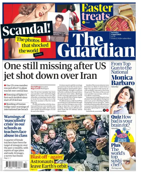"One still missing after US jet shot down over Iran" reads the headline on the front page of the Guardian.