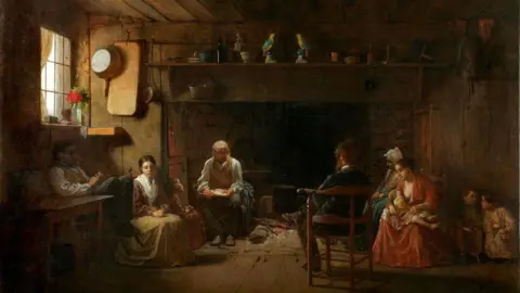 Getty Images Painting of a poor family gathered to read the bible on a Sunday morning