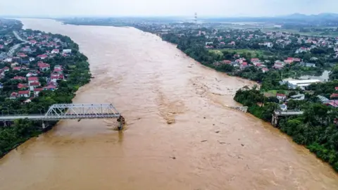 The collapsed Phong Chau bridge over the Red River in Phu Tho province on September 9, 2024