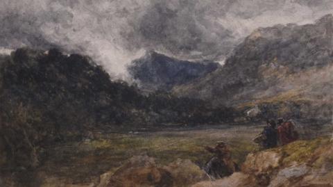 ‘Travellers in a Welsh valley’ by David Cox 